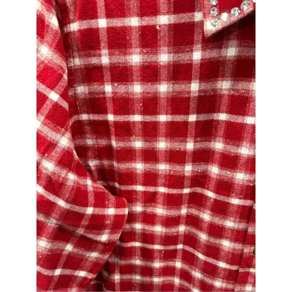 J. Crew Embellished shrunken button-up shirt Red plaid brushed cotton oxford 20
